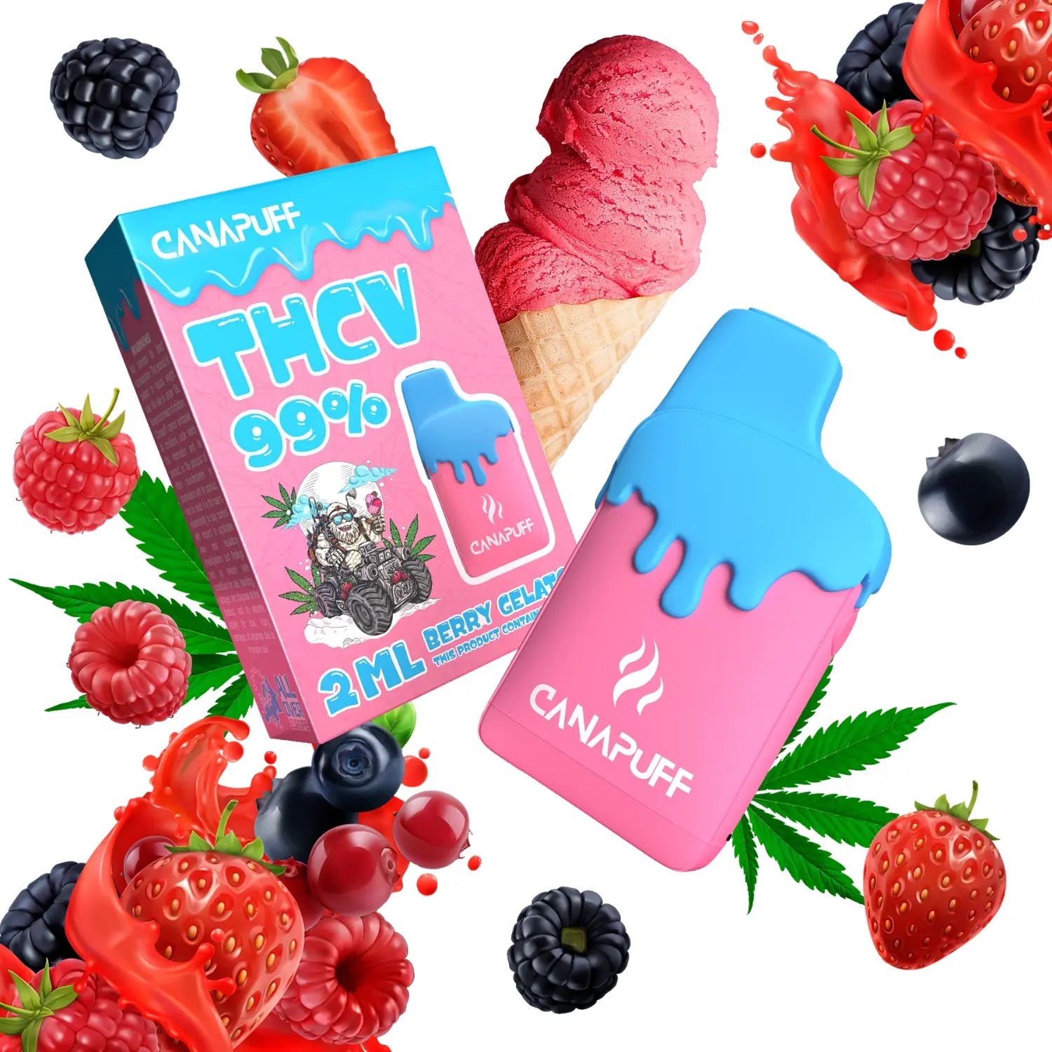 Canapuff THCV Vape - Einweg-Vape | Berry Gelato - 99% - 2ml