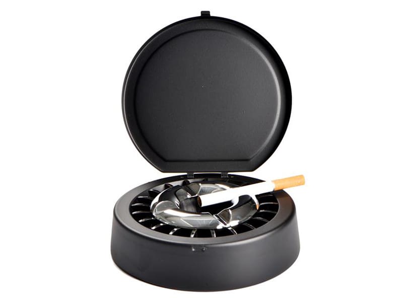 Schwarzer Aschenbecher mit Deckel | rauchfrei - 14cm