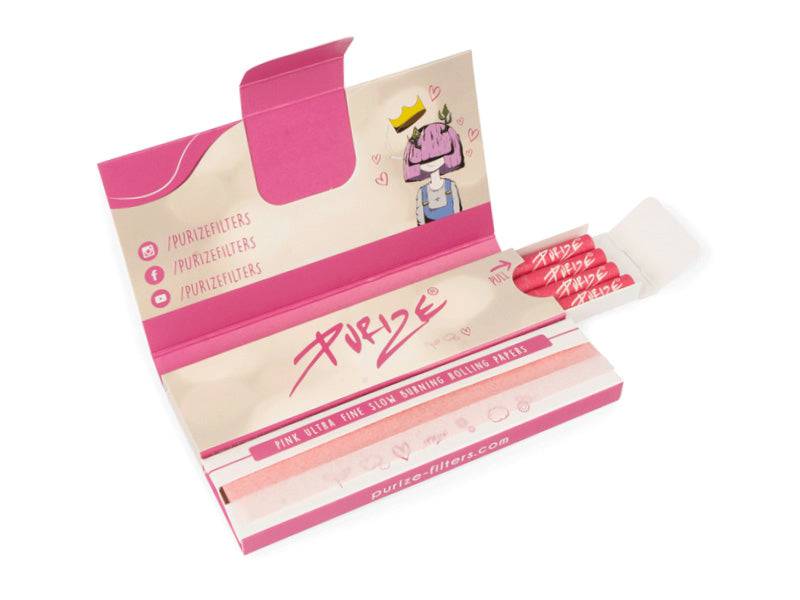 PURIZE Papers'n'Tips | Pinke Longpapers & Aktivkohlefilter Pink - 32 Blatt & 16 Filter Aktivkohlefilter Purize